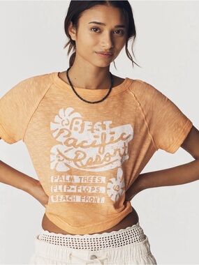 NWT Anthropologie Pilcro Peach Raglan Oversized Crop Pacific Resort Tee SZ XXS